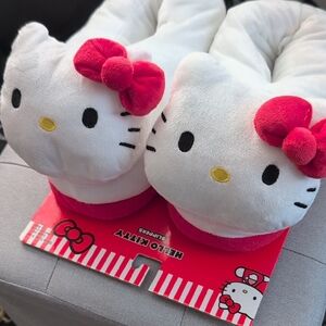 Hello Kitty White and Pink Plush Kids Slippers